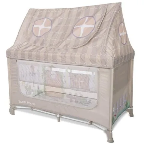 Pat Copii Lorelli Sweet Home 2 Nivele Pliabil Capotina Detasabila Bej