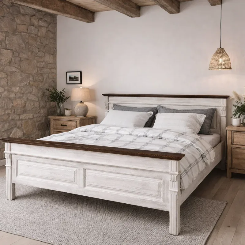 Pat Matrimonial Atelier 49 Armonia Lemn Masiv de Brad 180x200 cm Alb
