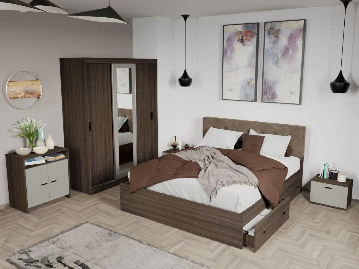 Pat Mobila Laguna Nuc Tapitat 180x200 Bej Inchis Fara Lada - imagine 3
