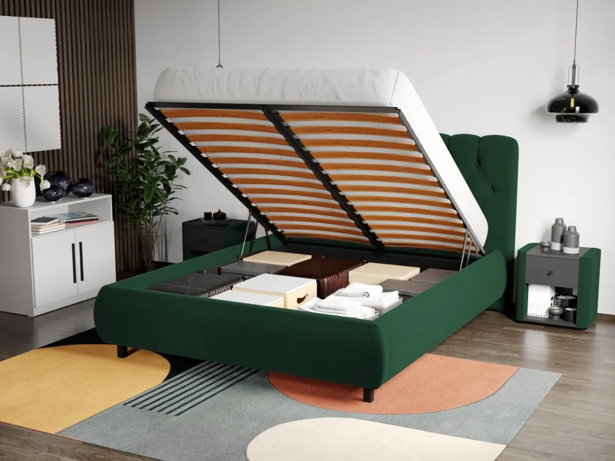 Pat Tapitat Catifea Mobila Laguna Mega 180x200 Verde Inchis Velluto 27