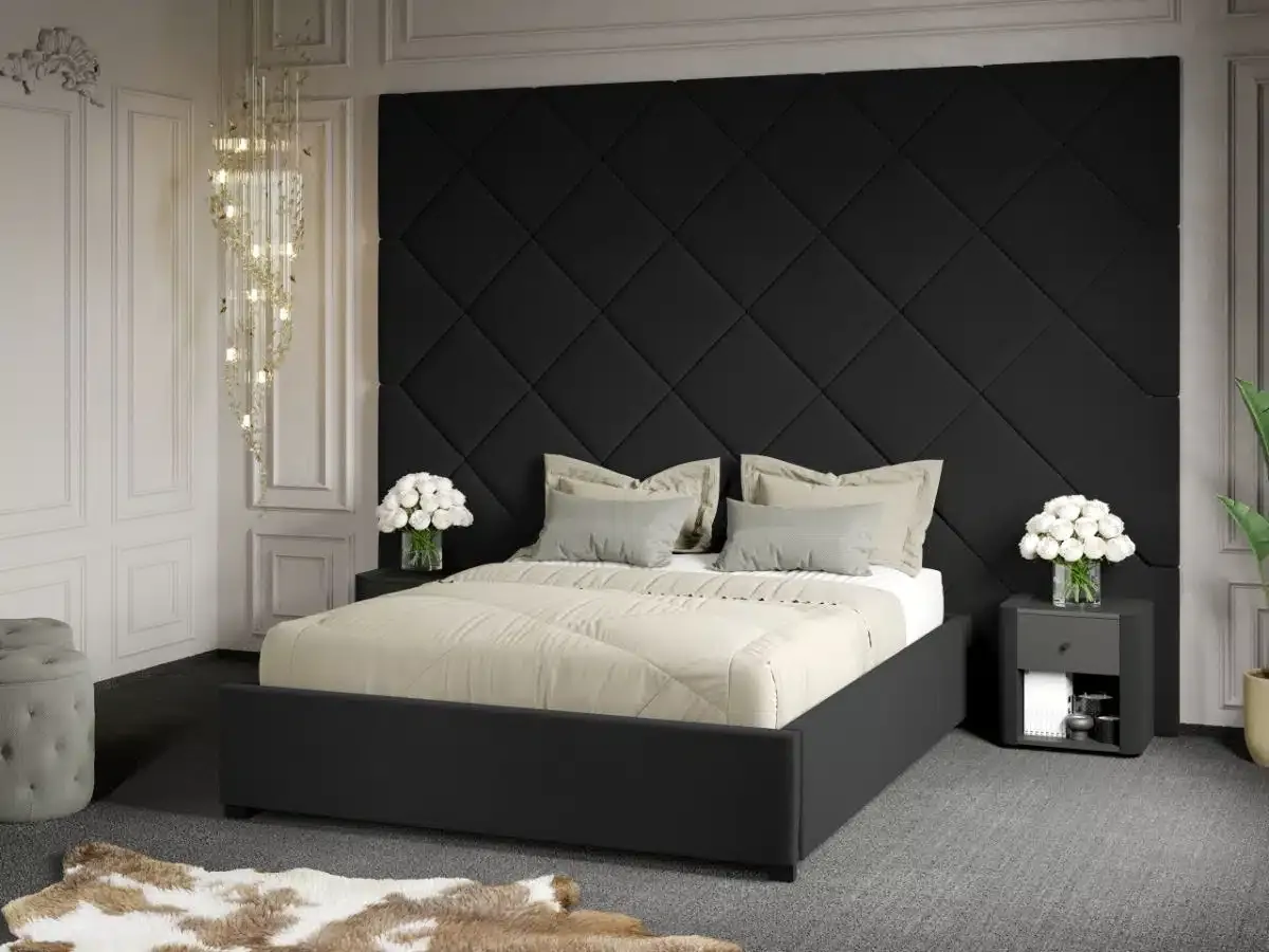 Pat Tapitat Cu Panou Mobila Laguna C3 Dubai Cu Somiera Fixa 180x200 Gri Inchis Velluto 19