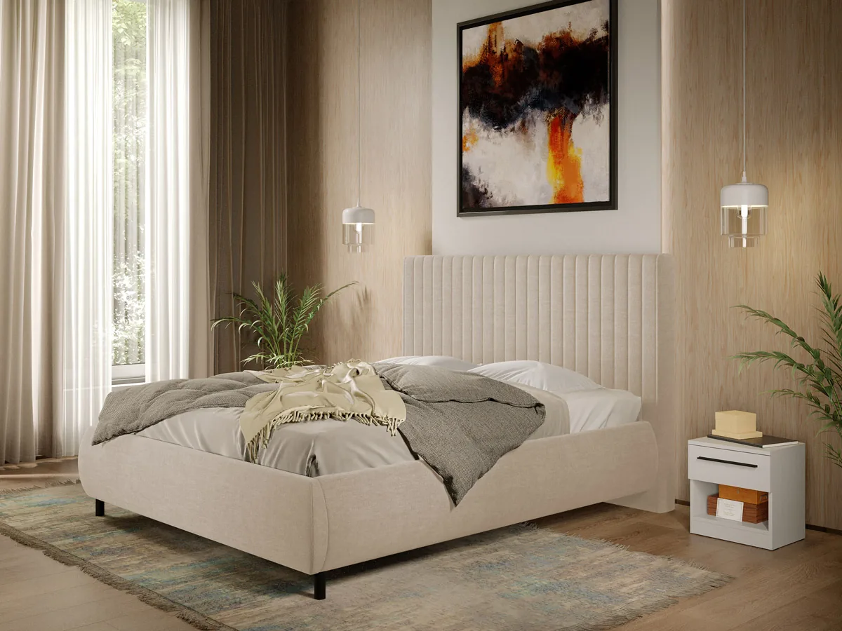 Pat Tapitat cu Somiera Fixa Mobidea Line 180x200 Bej