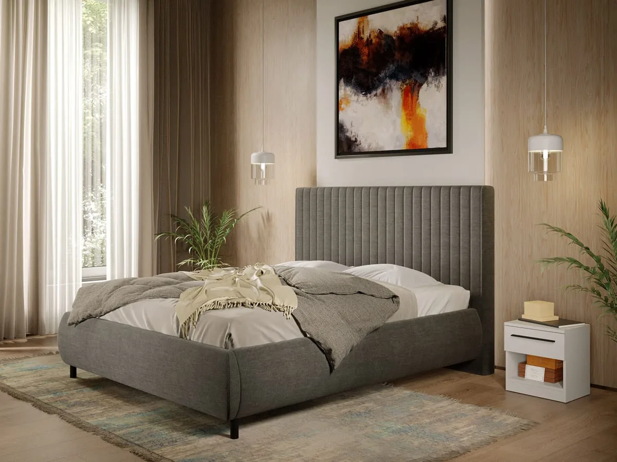 Pat Tapitat cu Somiera Fixa Mobidea Line 180x200 Gri