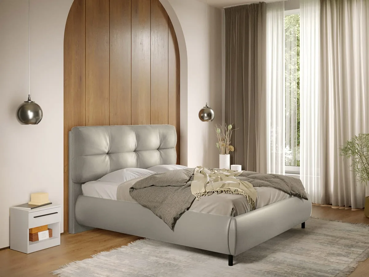 Pat Tapitat cu Somiera Fixa Mobidea Ramses 160x200 Piele Crem