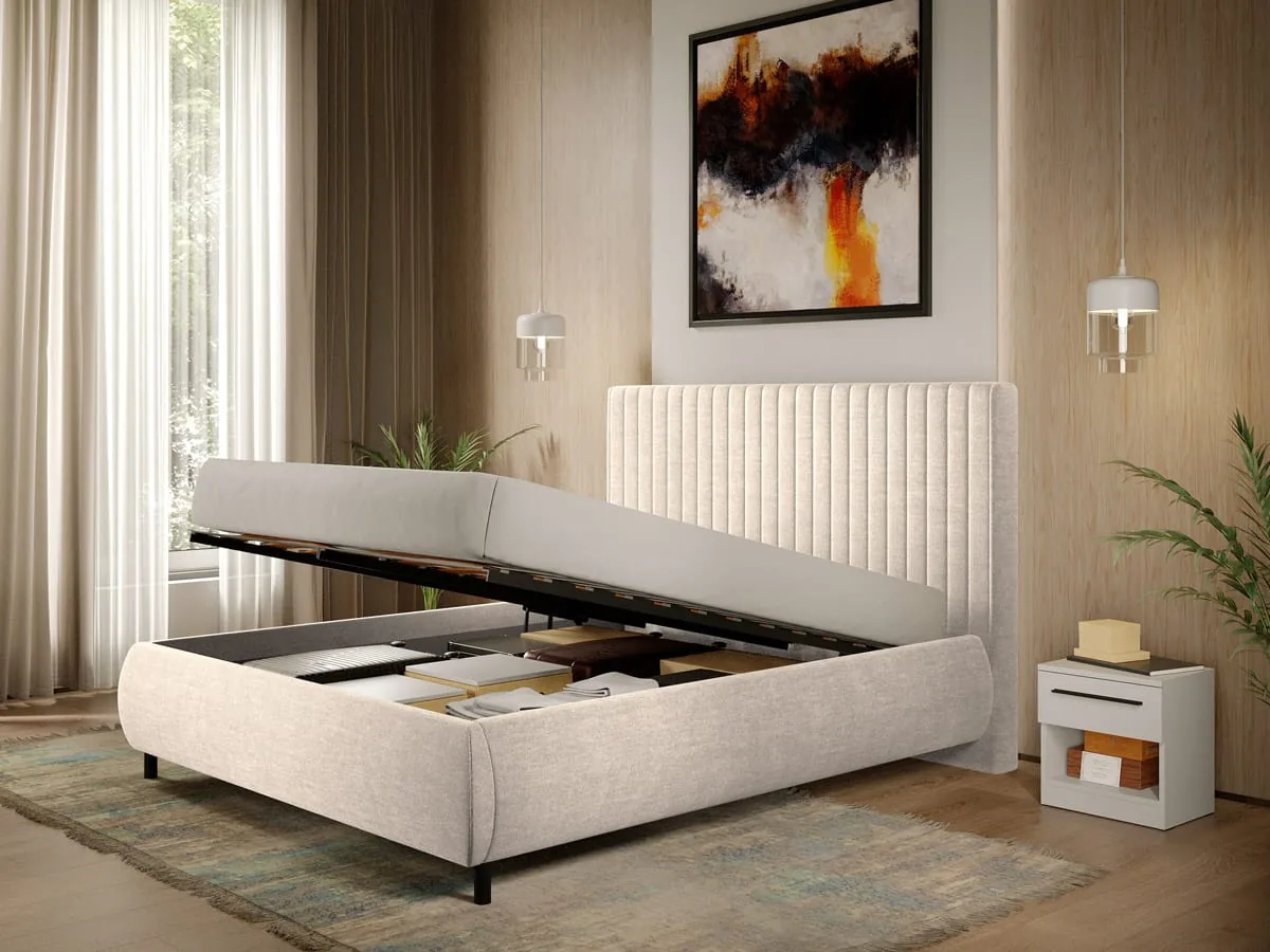 Pat Tapitat cu Somiera Rabatabila Mobidea Line 180x200 Bej