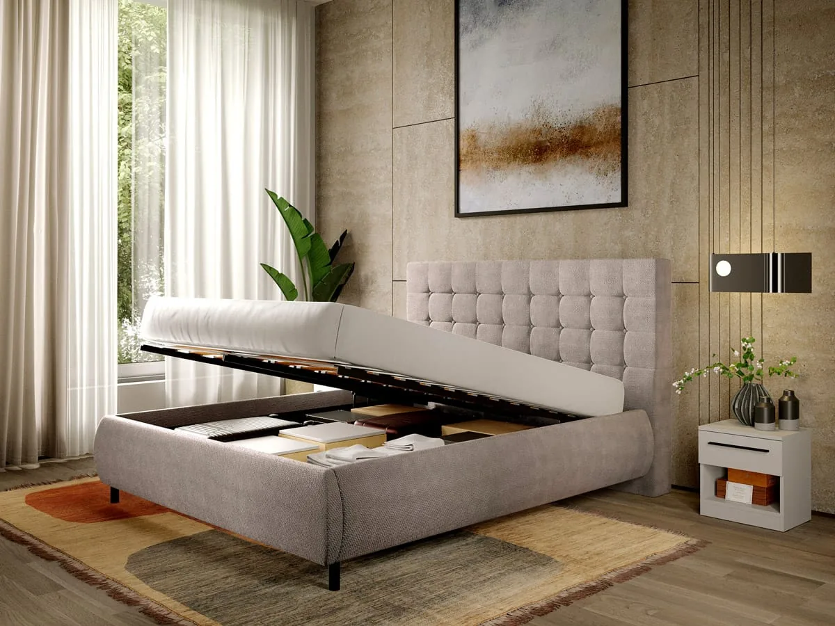 Pat Tapitat cu Somiera Rabatabila Mobidea Velvet Bej 180x200