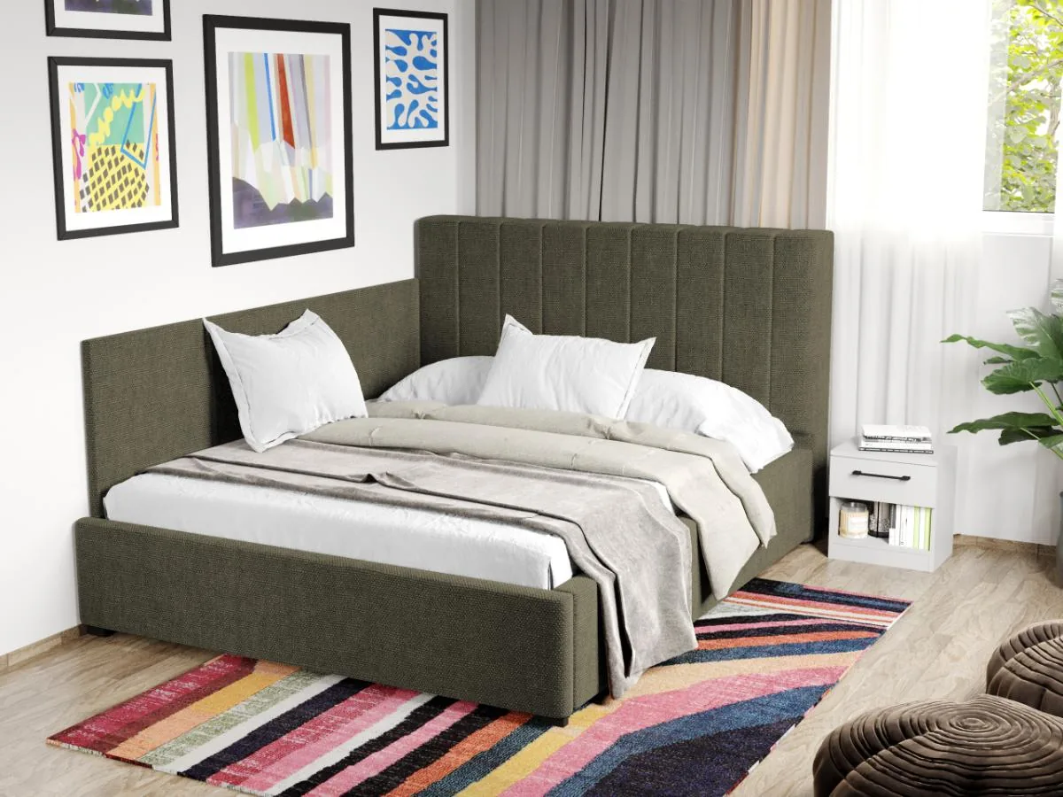 Pat Tapitat de Colt Mobila Laguna Eden 12 Somiera Fixa 140x200 Verde Inchis