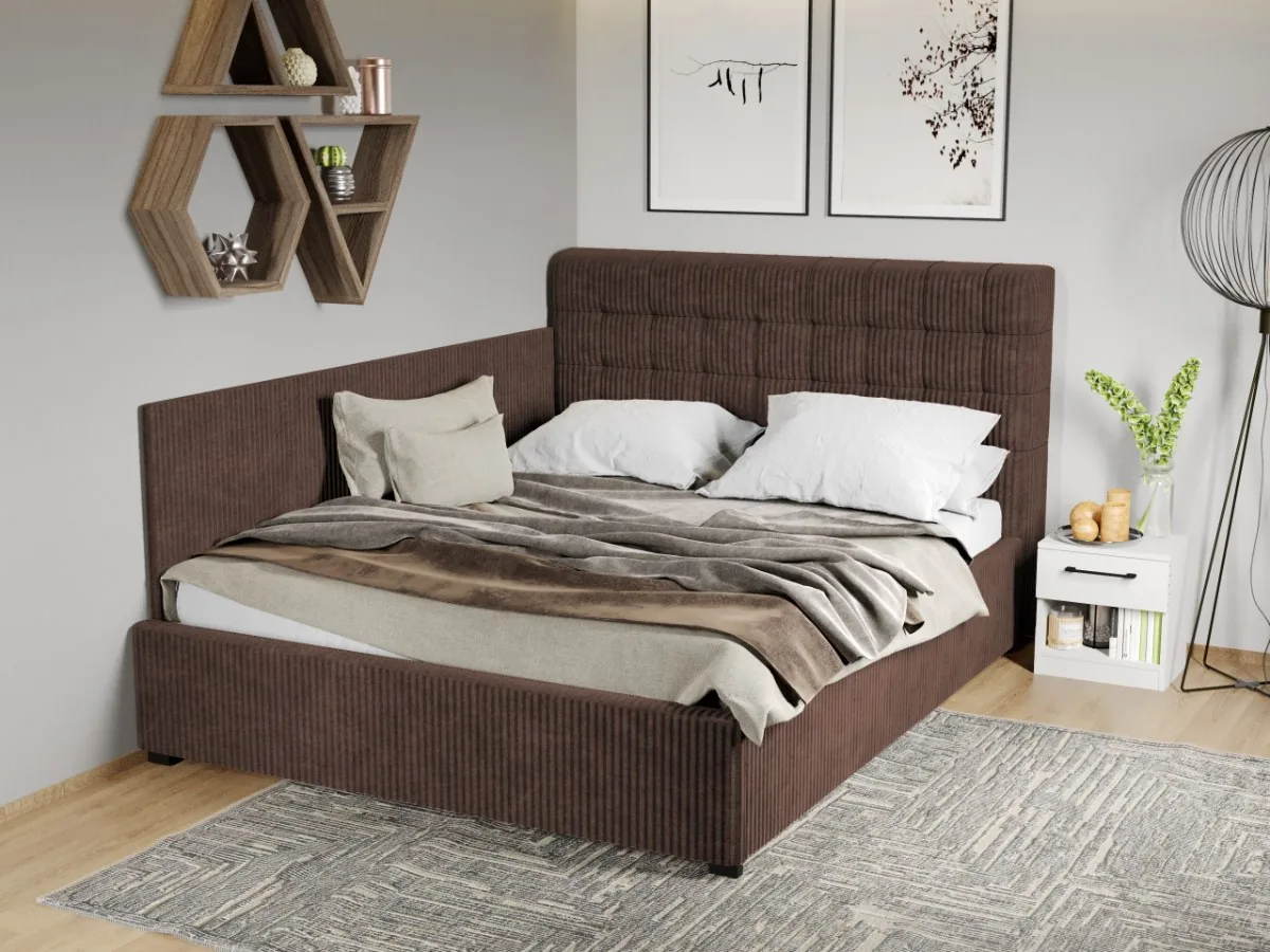 Pat Tapitat de Colt Mobila Laguna Rivo 140x200 Maro Poso 06 Cu Somiera Fixa