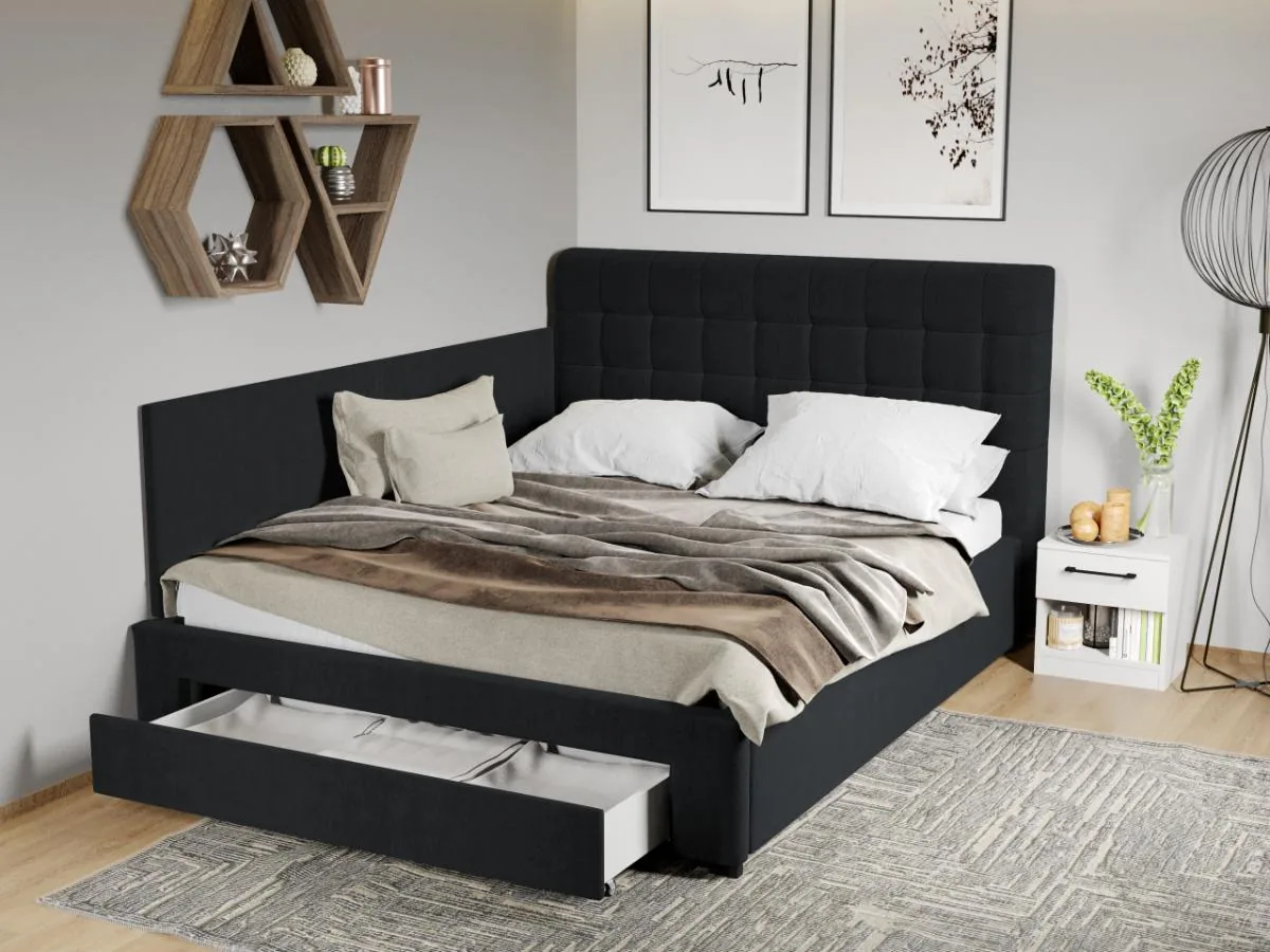 Pat Tapitat de Colt Mobila Laguna Rivo Falcone 14 160x200 Cu Sertar Negru