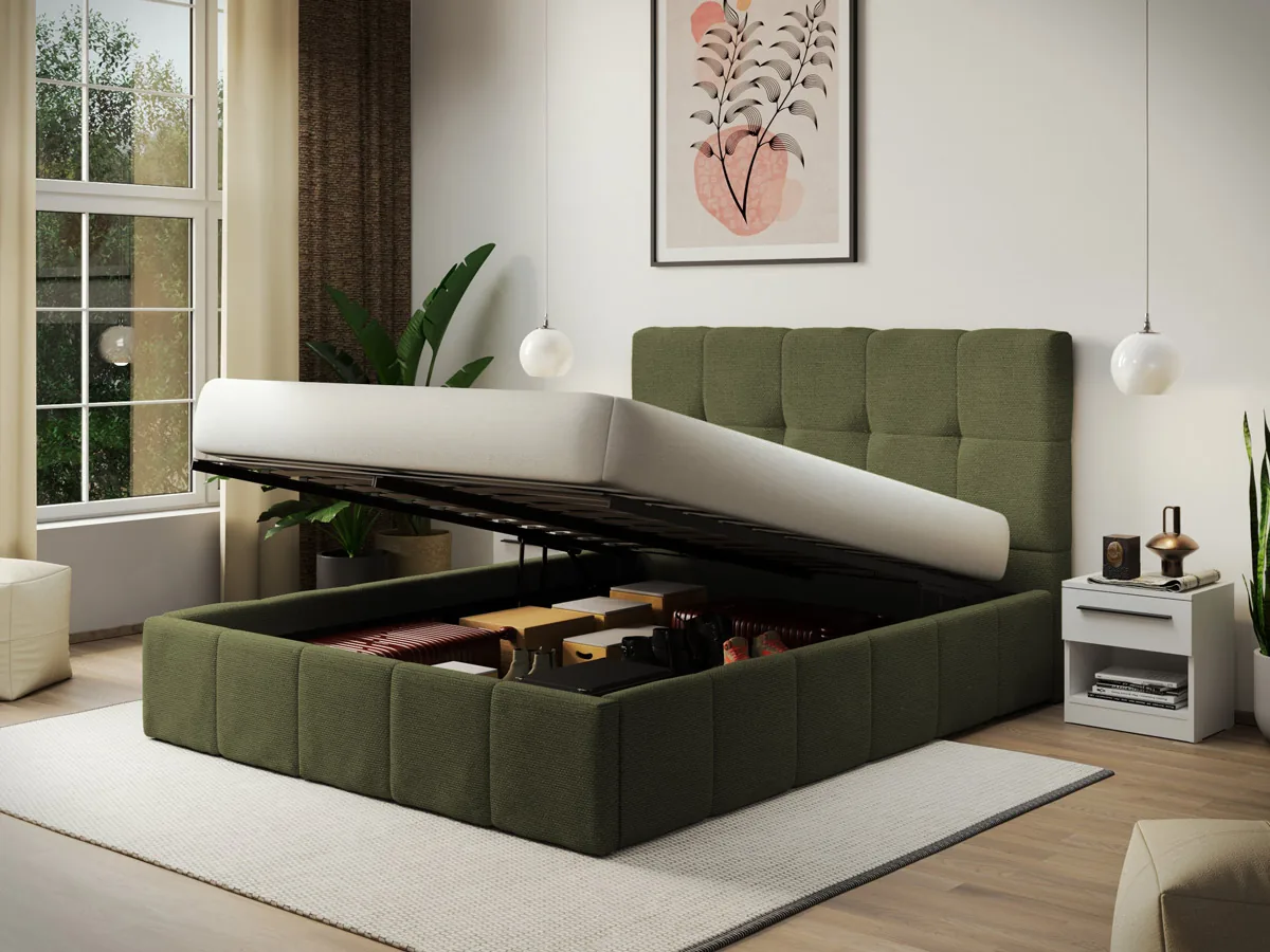 Pat Tapitat Mobidea Axis Eden12 Olive 160x200 Somiera Rabatabila Lada Depozitare