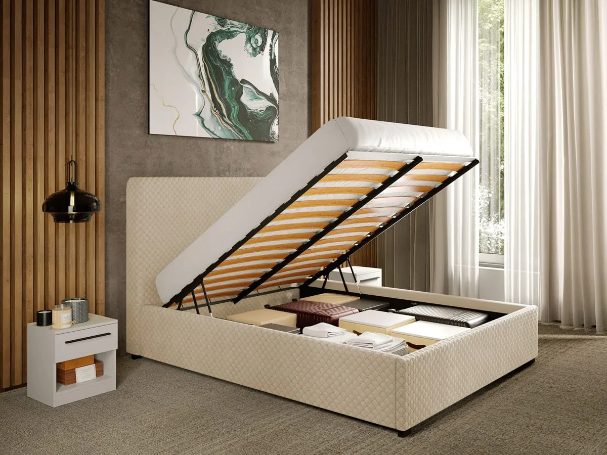 Pat Tapitat Mobidea Honey 160x200 cu Somiera Rabatabila Bej