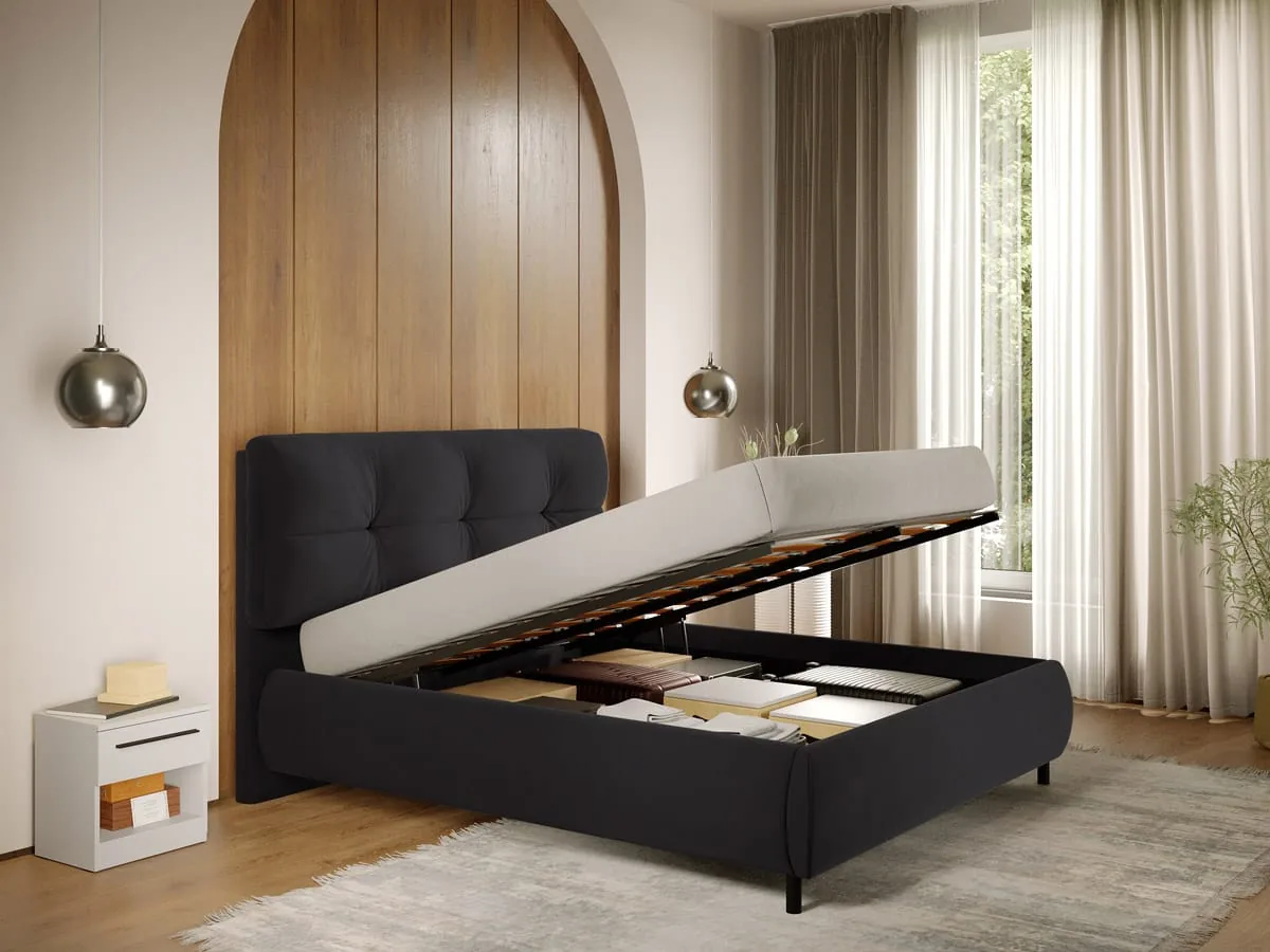 Pat Tapitat Mobidea Ramses 140x200 Somiera Rabatabila Negru