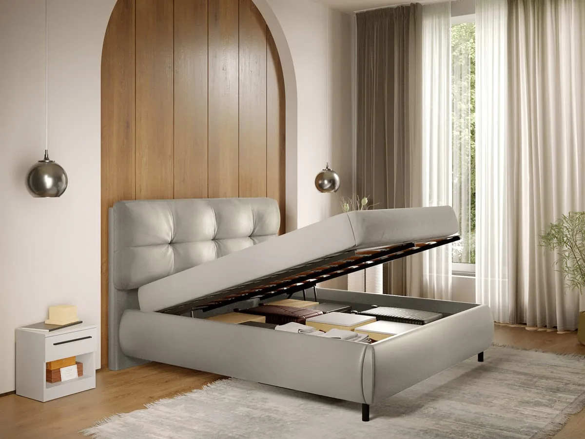 Pat Tapitat Mobidea Ramses 140x200 Somiera Rabatabila Piele Crem