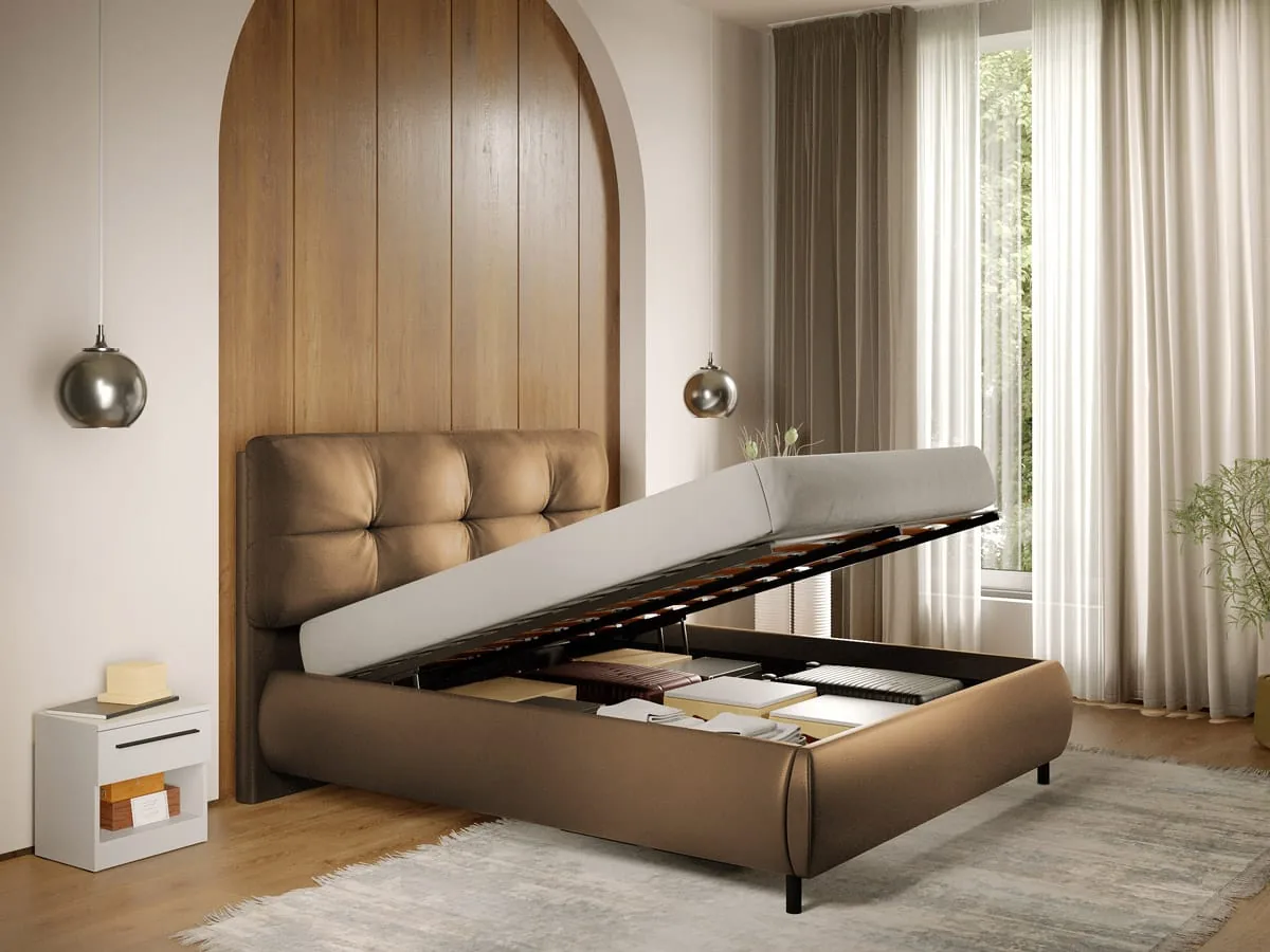 Pat Tapitat Mobidea Ramses 180x200 Somiera Rabatabila Piele Maro
