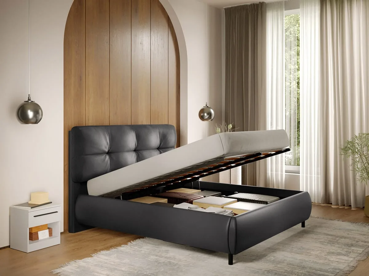 Pat Tapitat Mobidea Ramses 180x200 Somiera Rabatabila Piele Neagra