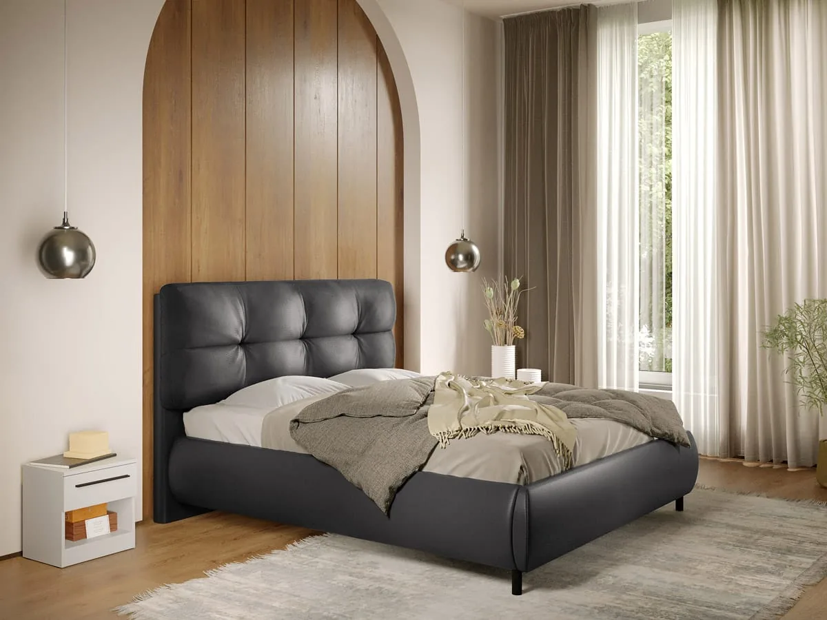 Pat Tapitat Mobidea Ramses Piele Neagra Somiera Fixa 140x200