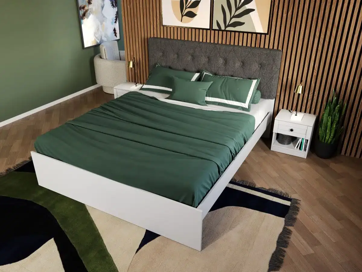 Pat Tapitat Mobila Laguna 160x200 Alb Gri Fara Lada - imagine 3
