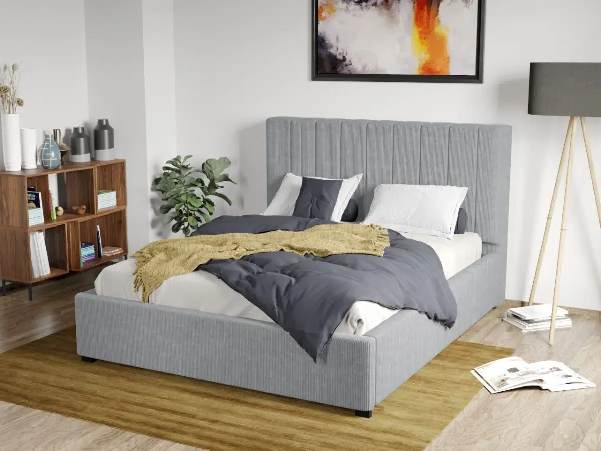 Pat Tapitat Mobila Laguna Adam Poso 55 160x200 Gri Deschis cu Somiera Fixa