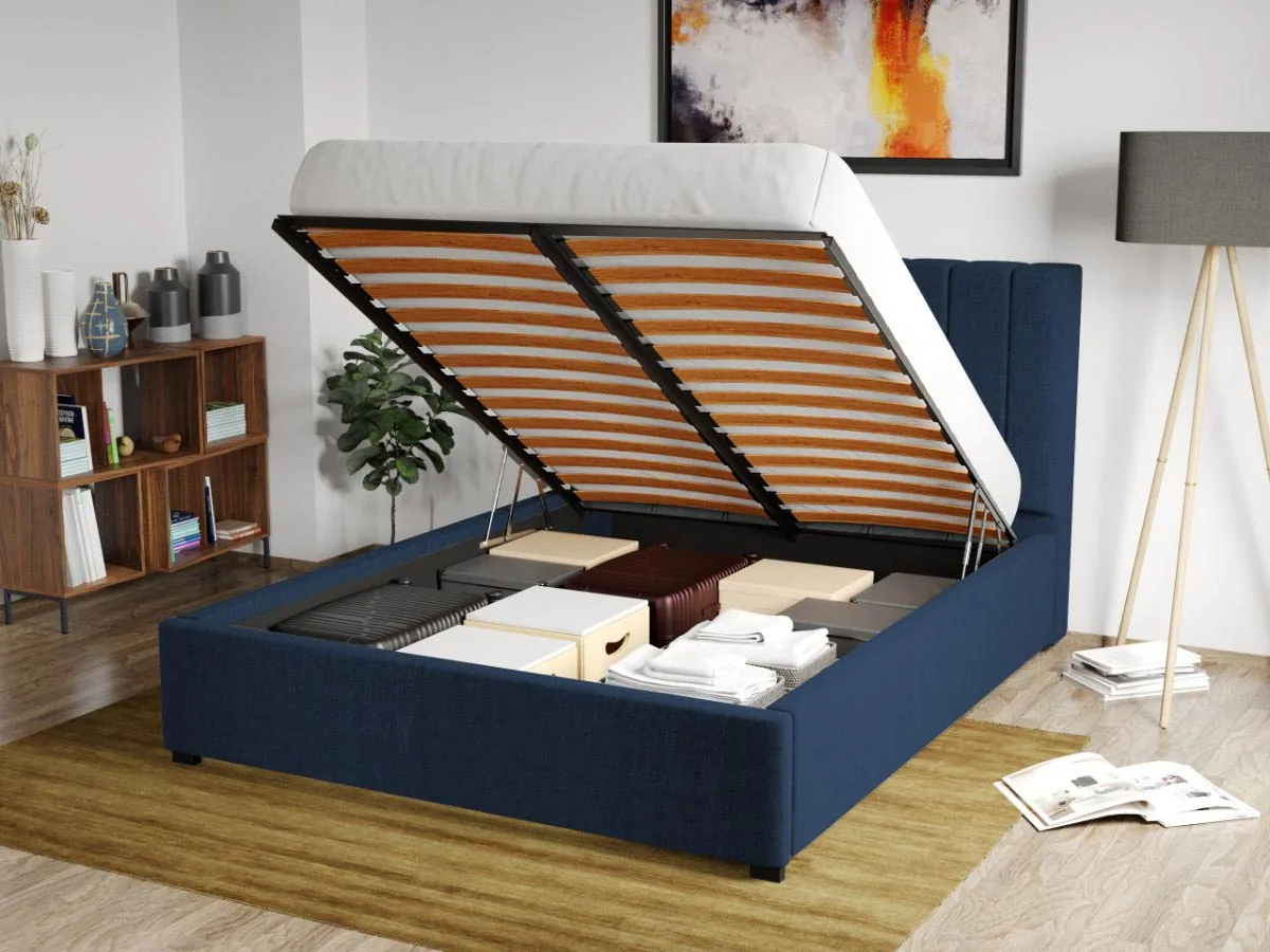Pat Tapitat Mobila Laguna Adam Rabatabil Cu Lada Falcone 80 Albastru 160x190