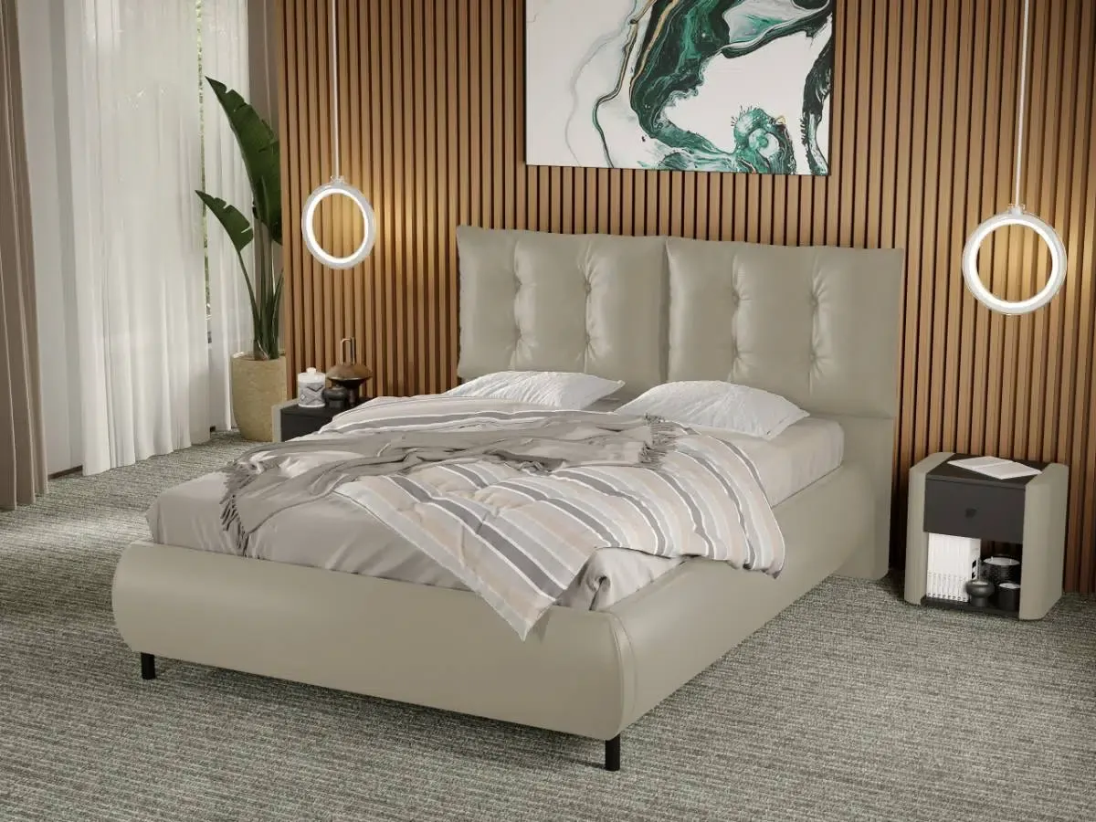 Pat Tapitat Mobila Laguna Anubis Fix Cu Perne Pe Spatar 160x200 Nube 11 Bej