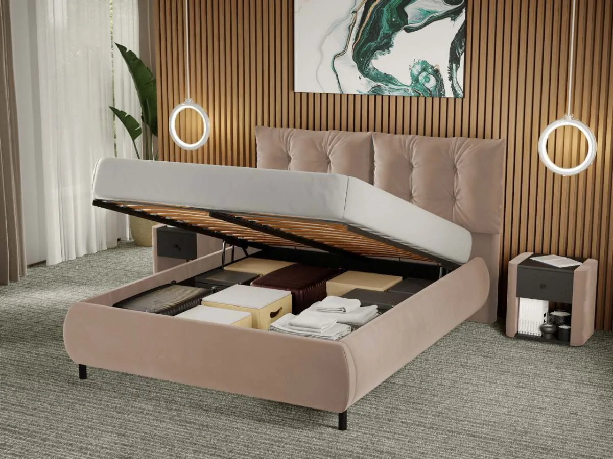 Pat Tapitat Mobila Laguna Anubis Rabatabil cu Perne Spatar Velluto 3 Bej 180x200
