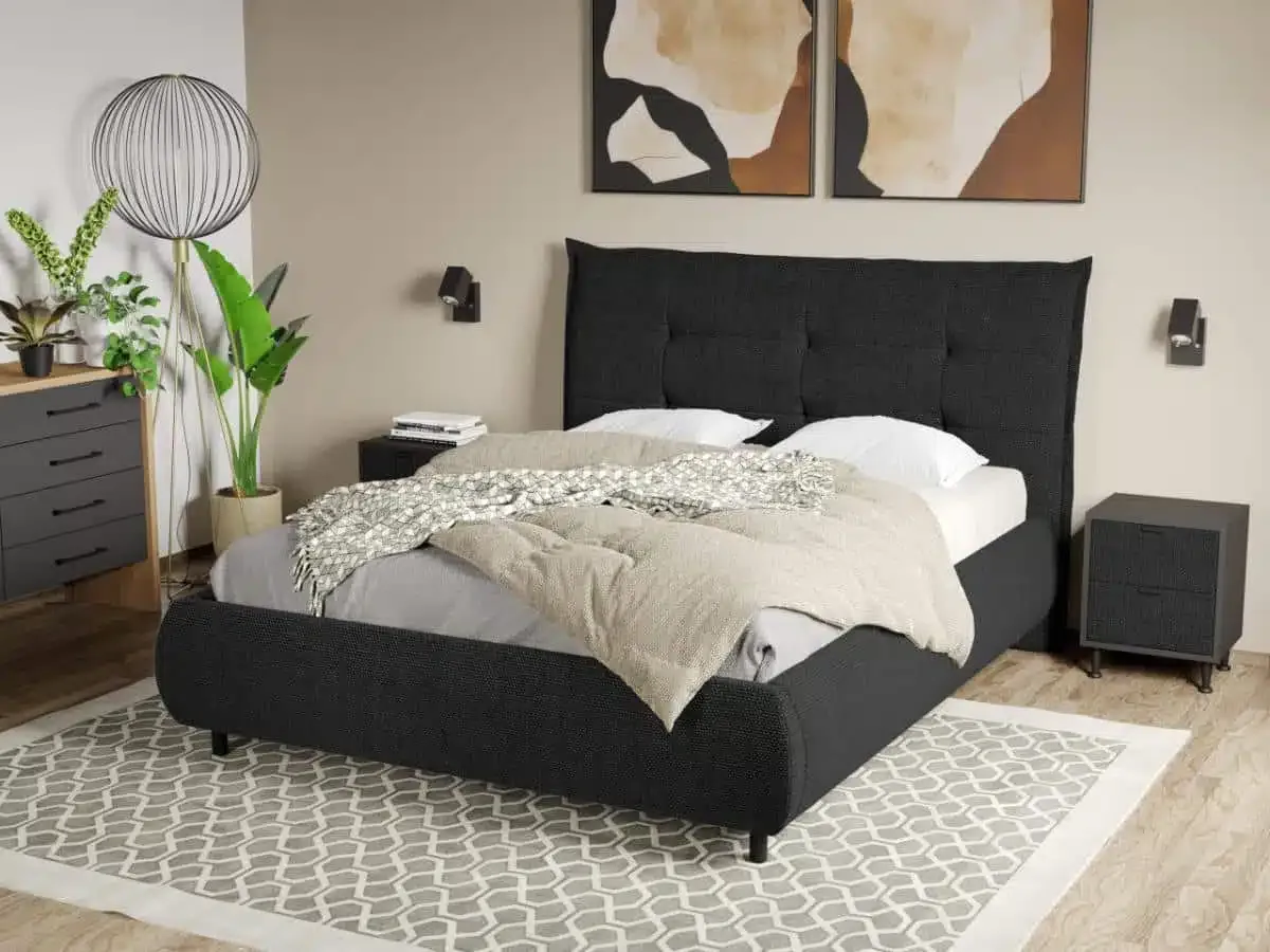 Pat Tapitat Mobila Laguna Axel Eden 21 cu Somiera Fixa 140x200 Negru