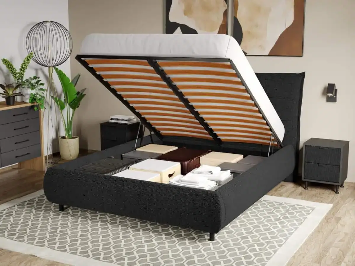 Pat Tapitat Mobila Laguna Axel Eden 21 Negru 140x200cm cu Lada