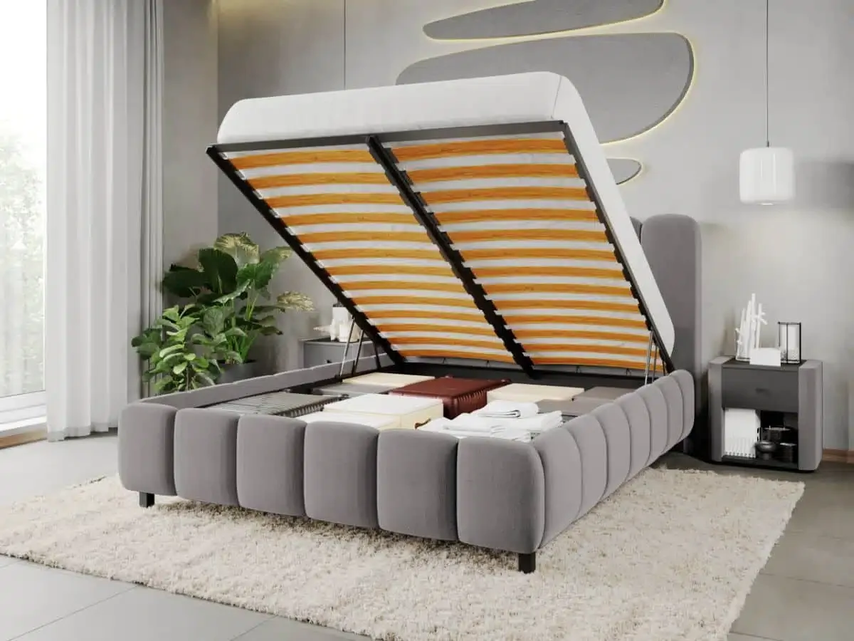 Pat Tapitat Mobila Laguna Bari 140x200 Gri Velluto 16 Rabatabil Lada