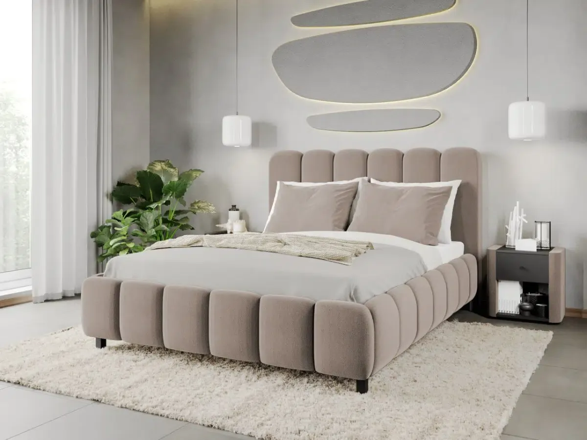 Pat Tapitat Mobila Laguna Bari 140x200cm Cappuccino Velluto 29 Cu Somiera Fixa