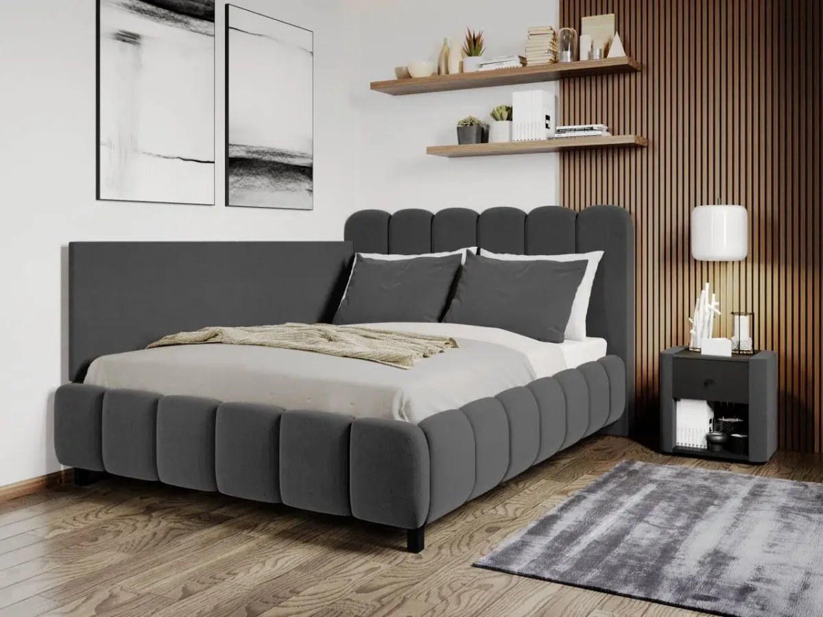 Pat Tapitat Mobila Laguna Bari 180x200 de Colt cu Somiera Fixa Velluto 19 Gri Inchis