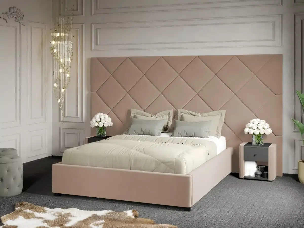 Pat Tapitat Mobila Laguna C4 Dubai 140x200 Bej Velluto 3 cu Somiera Fixa