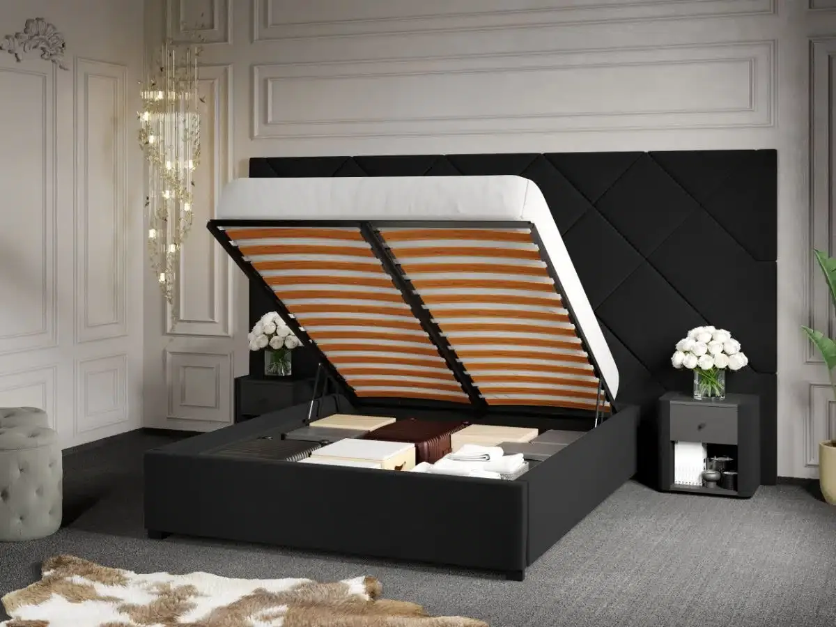 Pat Tapitat Mobila Laguna C4 Dubai 180x190cm Cu Lada Rabatabil Gri Inchis