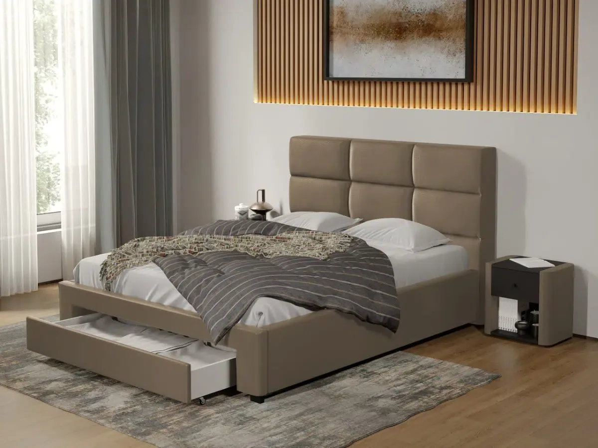 Pat Tapitat Mobila Laguna Cico Cu Sertar 170x114 Bej Nube 11