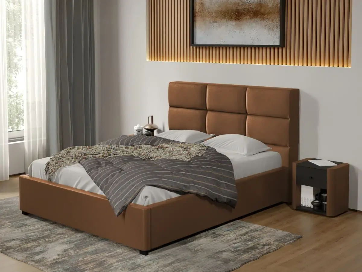 Pat Tapitat Mobila Laguna Cico Fix 140x200 C1 Maro Piele/Stofa Nube 23