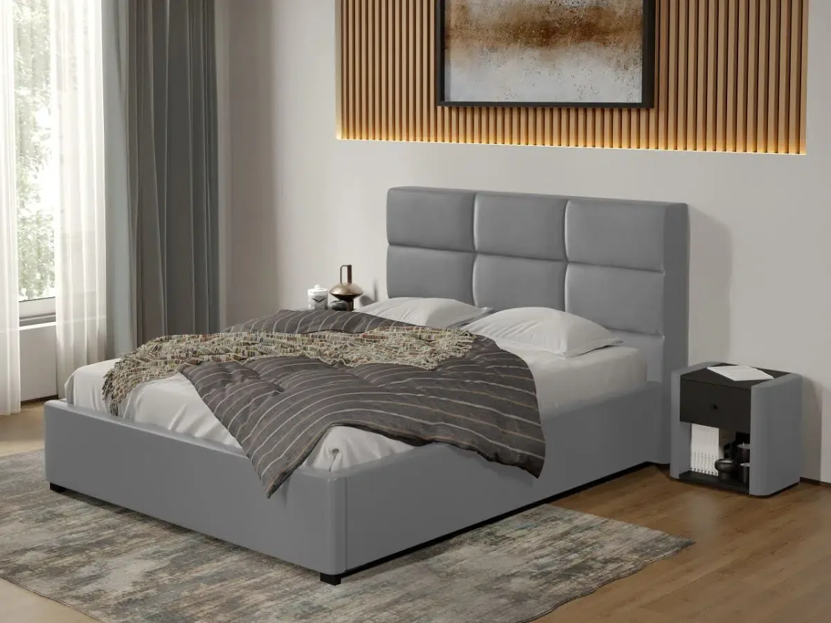 Pat Tapitat Mobila Laguna Cico Fix C1 160x200 Piele Stofa Gri Nube 81