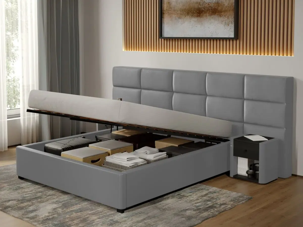 Pat Tapitat Mobila Laguna Cico Rabatabil C2 Piele Si Stofa Nube 81 160x200 Gri