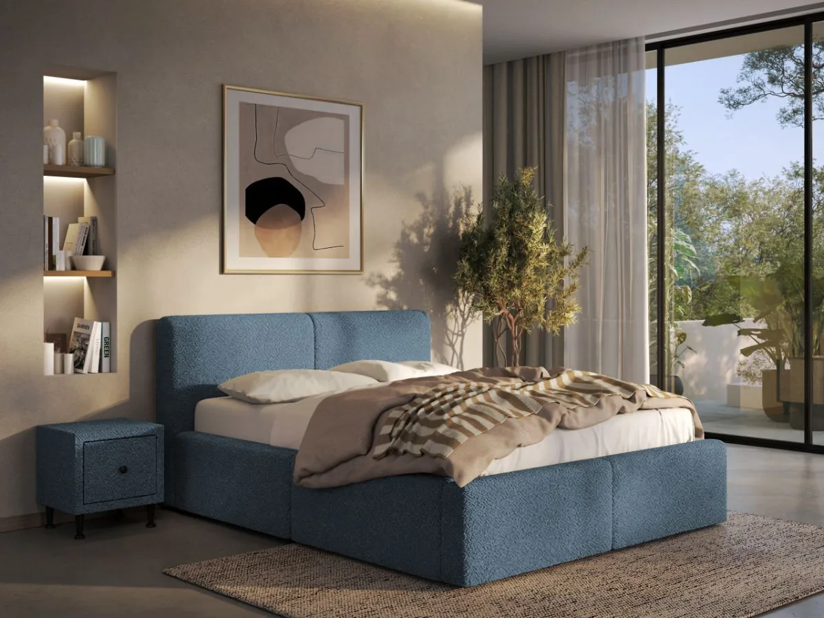 Pat Tapitat Mobila Laguna Dav 160x200 cu Somiera Fixa Albastru Coral 10