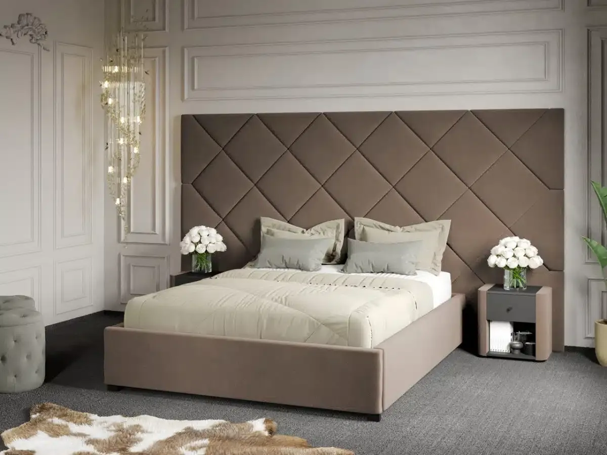 Pat Tapitat Mobila Laguna Dubai C4 160x200 Cappuccino Velluto 29 cu Somiera Fixa
