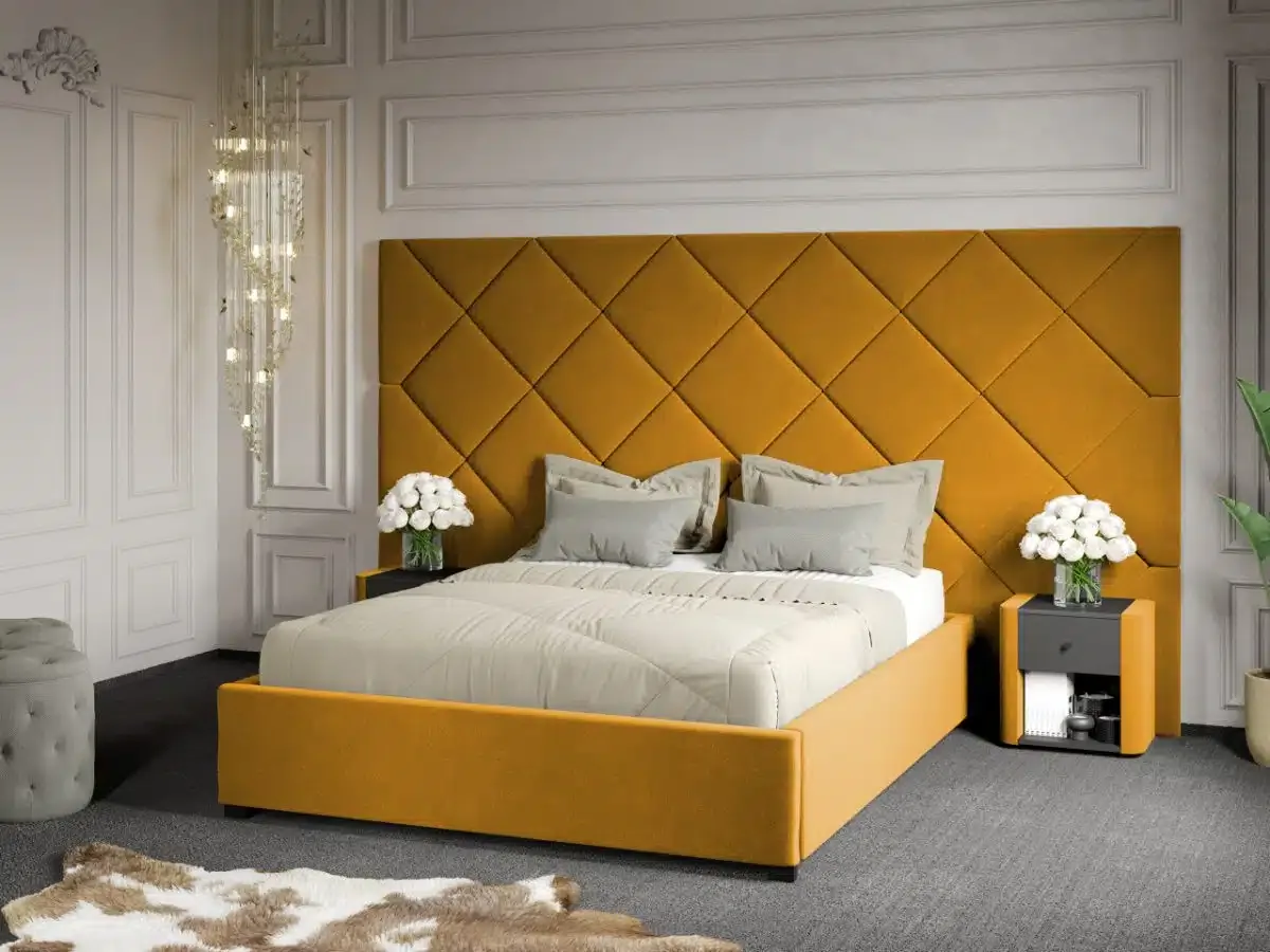 Pat Tapitat Mobila Laguna Dubai Galben 180x200 Velluto 8 cu Somiera Fixa
