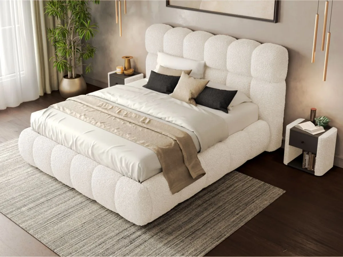 Pat Tapitat Mobila Laguna Espera Rolf 4 Bubble 180x200 Alb cu Somiera Fixa