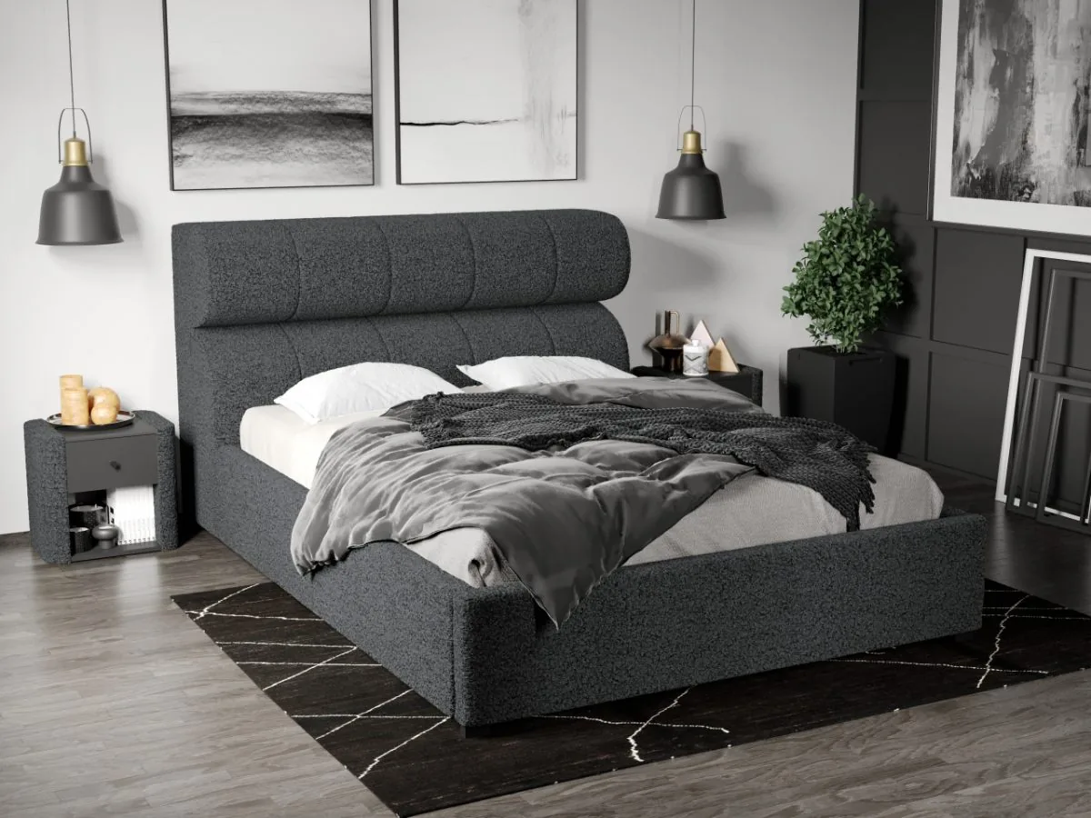 Pat Tapitat Mobila Laguna Galileo Coral 80 Cu Somiera Fixa Gri Inchis 160x200