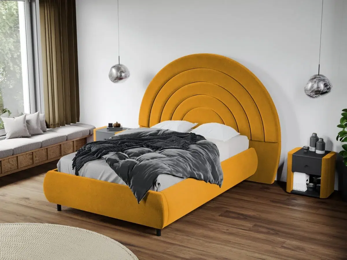 Pat Tapitat Mobila Laguna Leo 140x200 Tablie Semirotunda Fix Galben Velluto 8