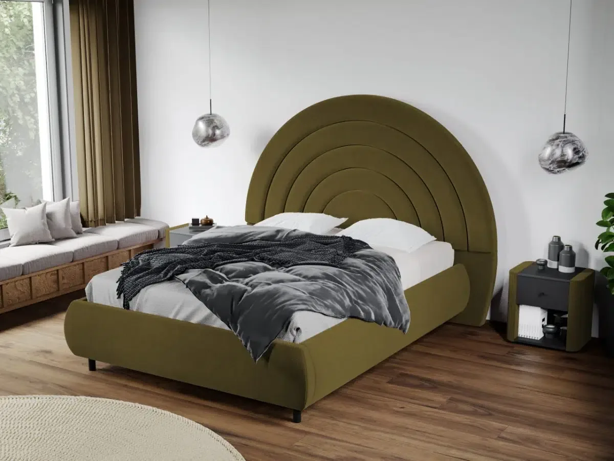 Pat Tapitat Mobila Laguna Leo cu Tablie Semirotunda Fix Velluto 35 Verde 160x200