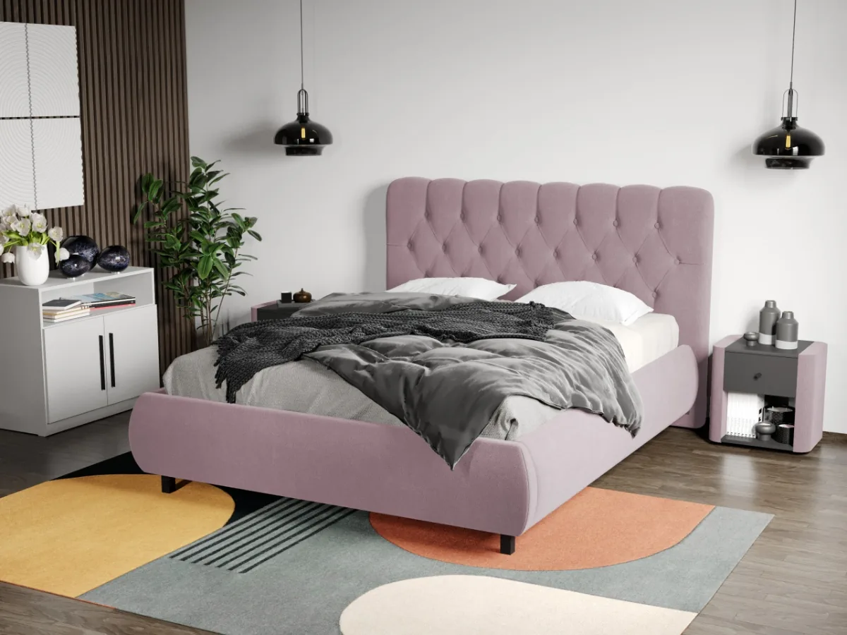 Pat Tapitat Mobila Laguna Mega 140x200 Catifea cu Somiera Fixa Roz Velluto 14