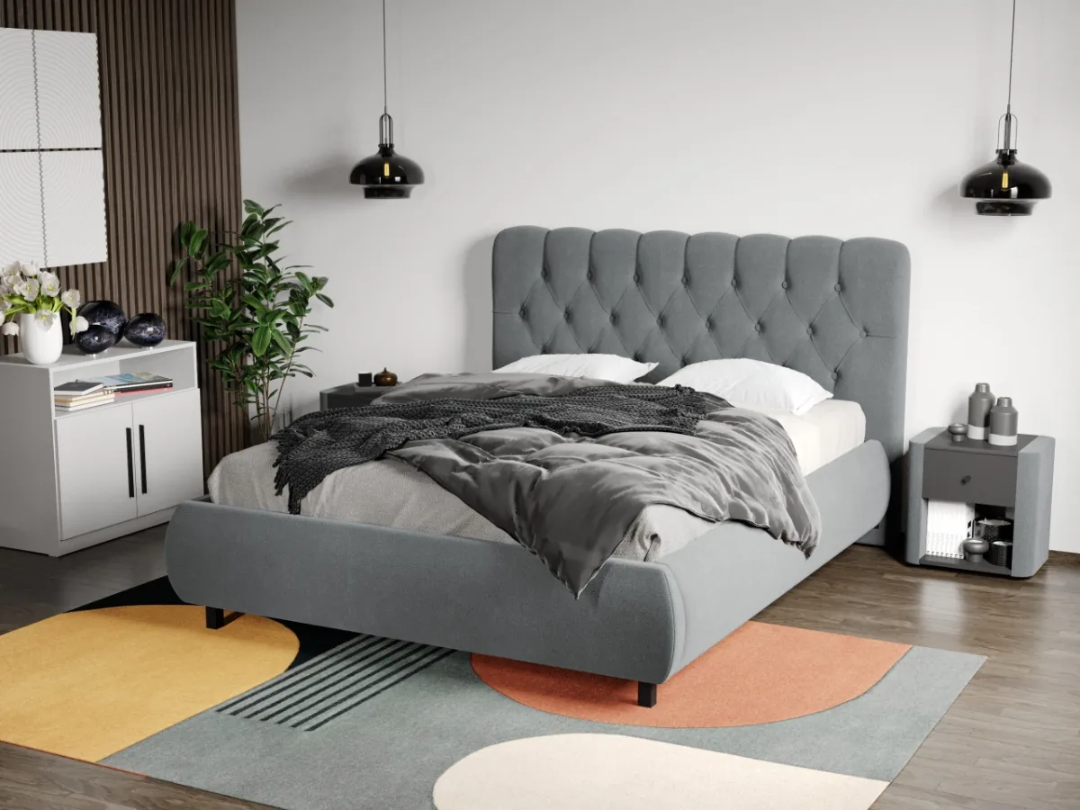 Pat Tapitat Mobila Laguna Mega cu Somiera Fixa 140x200cm Gri Velluto 16