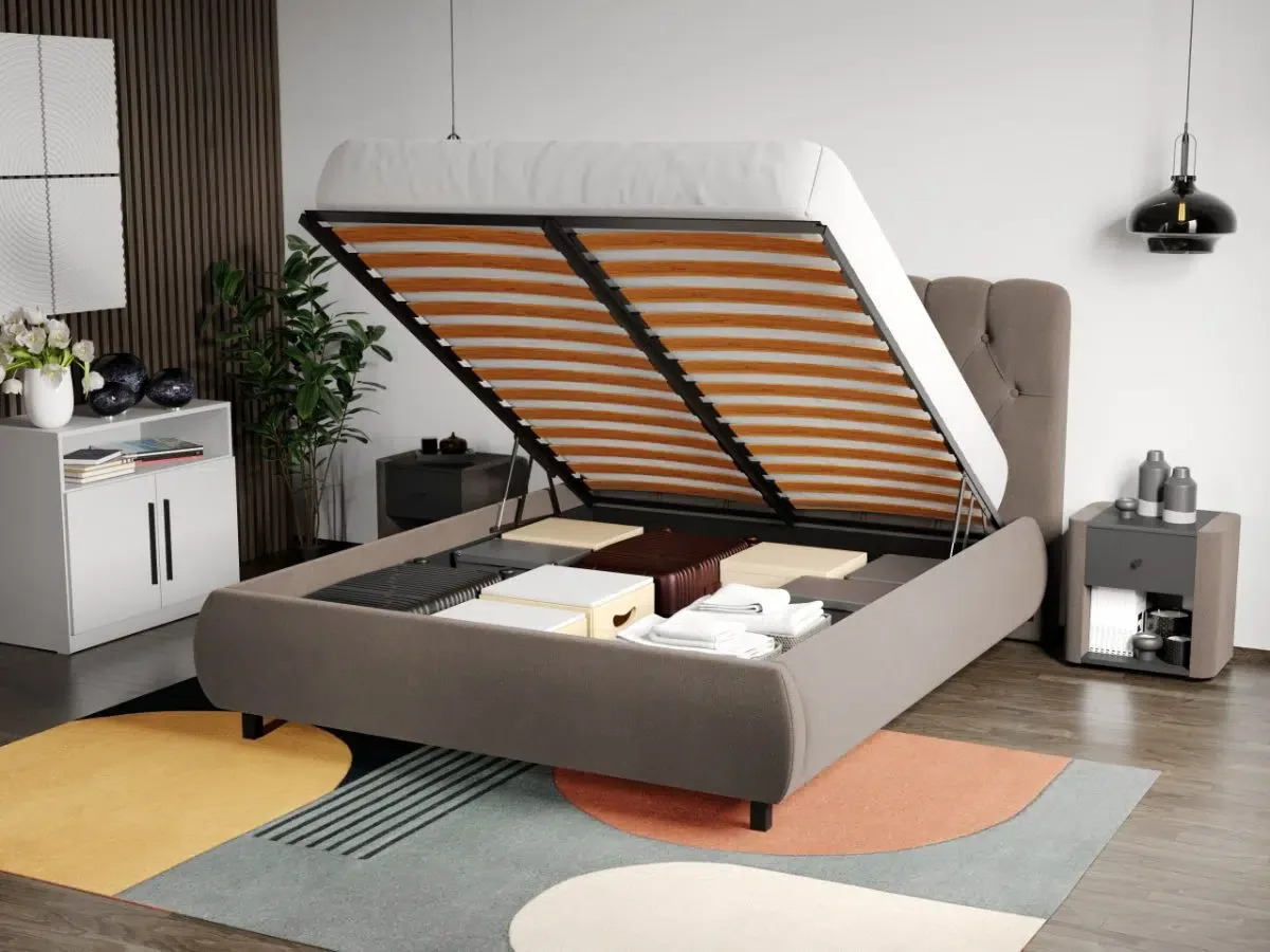 Pat Tapitat Mobila Laguna Mega Velluto 29 Cappuccino 140x200 cu Somiera si Lada