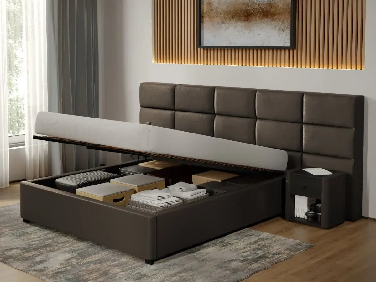 Pat Tapitat Mobila Laguna Nube 29 Rabatabil C2 Piele/Stofa 180x200 Ciocolatiu