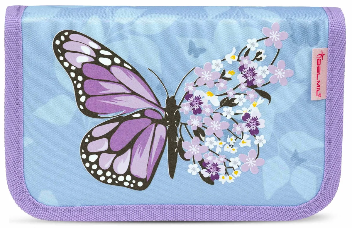 Penar Belmil Purple Blue Butterfly cu 1 Fermoar si Pliu Dublu