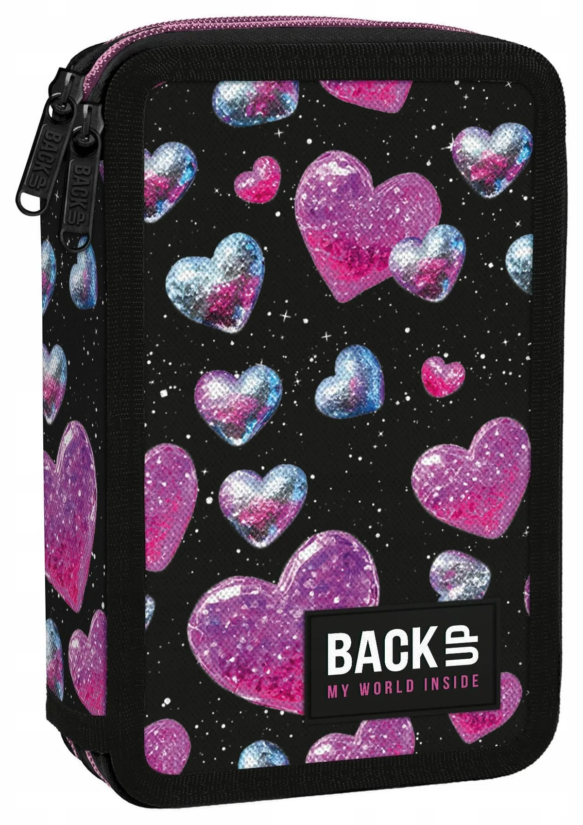 Penar cu Rechizite BackUp 8 DW Glitter Hearts 2 Fermoare