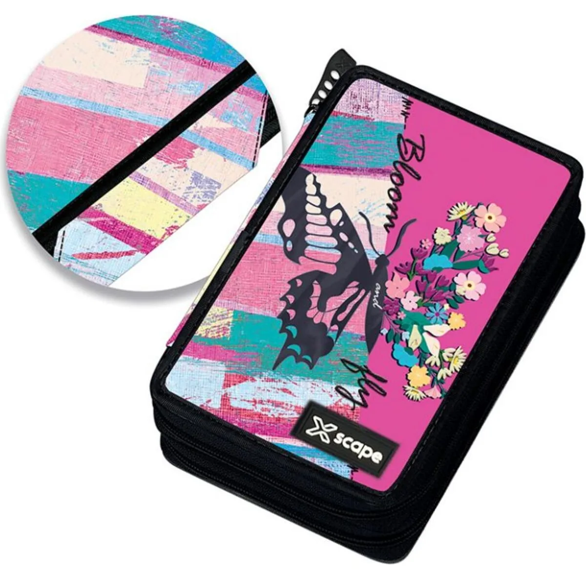 Penar cu Rechizite Graffiti Butterfly Bloom 2 Fermoare